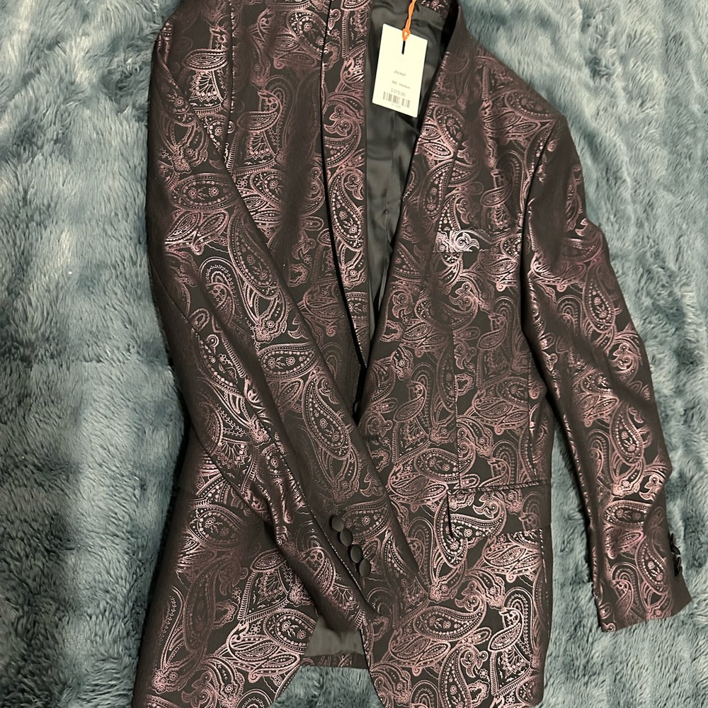 Ron Tomson Metallic Plum Paisley Jacquard Blazer
